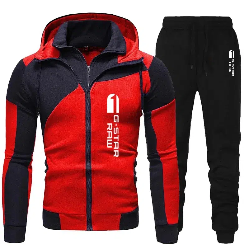 Men’s Tracksuit Double Zipper Two Piece Set Hoodie and Pants