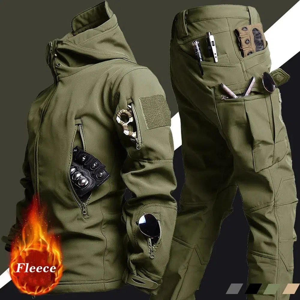 Men’s Military Outdoor Windproof Waterproof Suit Hooded Jackets Sharkskin Work Pants